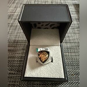 EFFYGold, Black Onyx and Silver Lion Head Ring